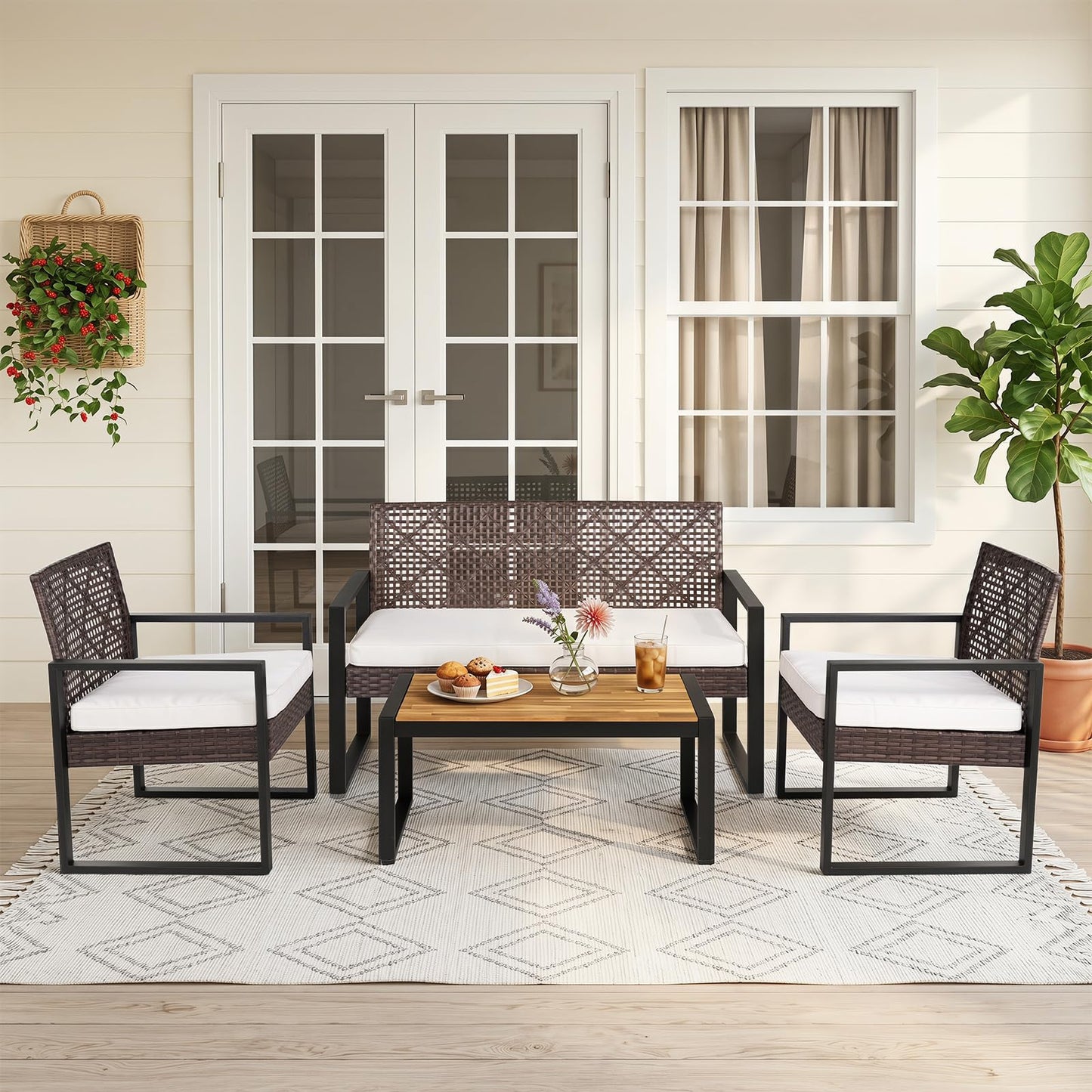 Tangkula 4-Piece Patio Conversation Set w/2 Single Chairs