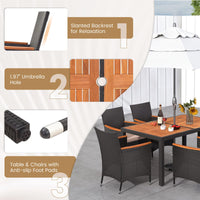 Tangkula 7 PCS Outdoor Dining Set, Patio Conversation Set with Acacia Wood Tabletop, Umbrella Hole, Removable Seat Cushions