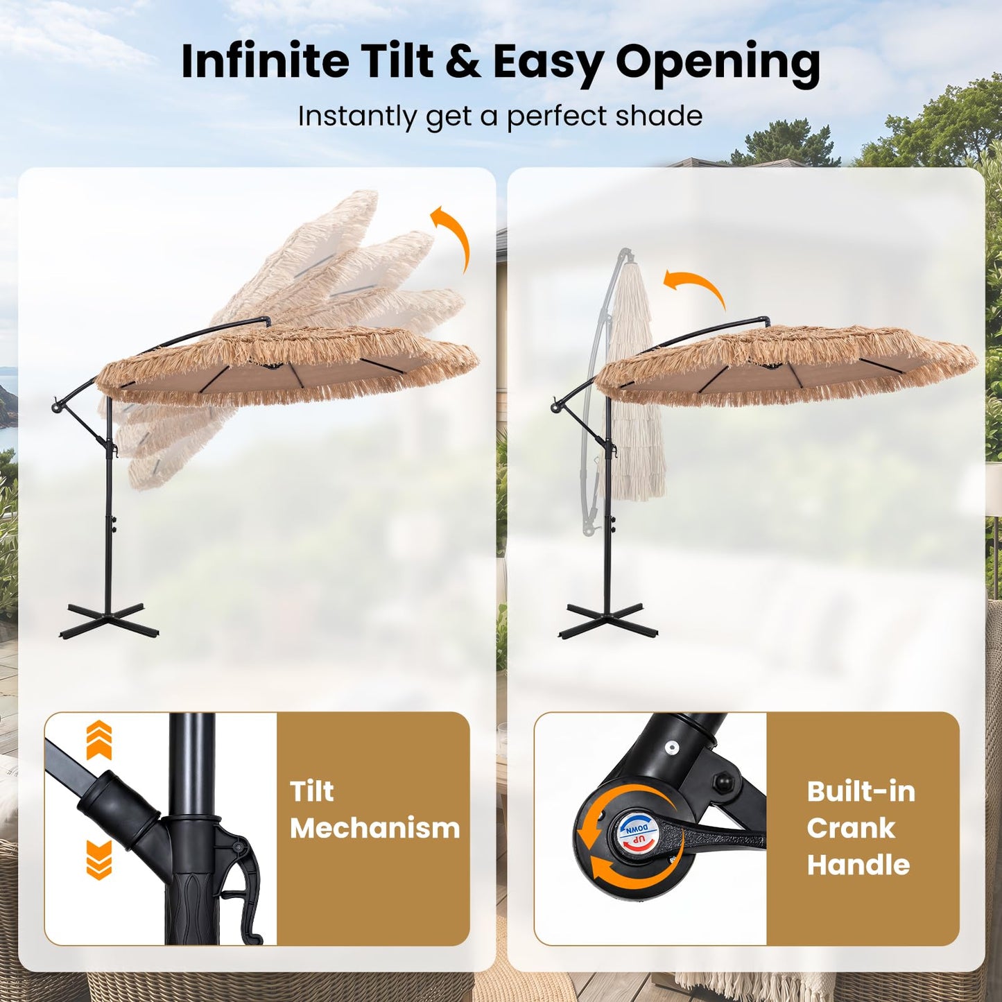 Tangkula 10 FT Tiki Patio Umbrella with Crank Handle