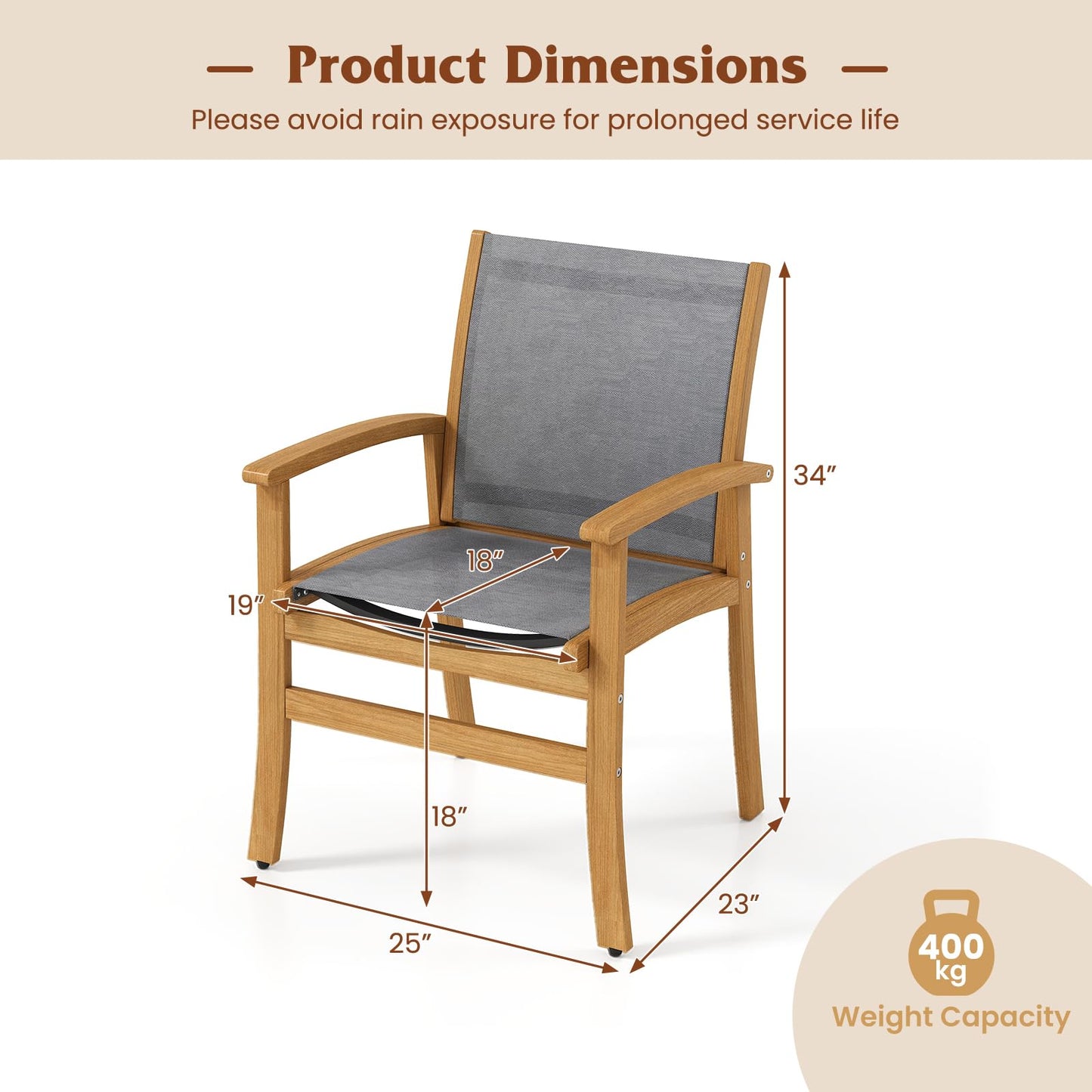 Tangkula Chaises de Salle à Manger d'Extérieur Robustes avec Accoudoirs pour Patio - Lot