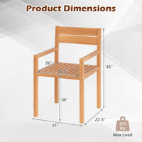 Tangkula Outdoor Teak Wood Chair Patio Dining Armchair w/Slatted Seat & Backrest
