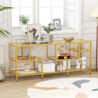 Tangkula Gold TV Stand for TVs up to 65”, 58” TV Console Table with Tempered Glass Shelves & Golden Metal Frame