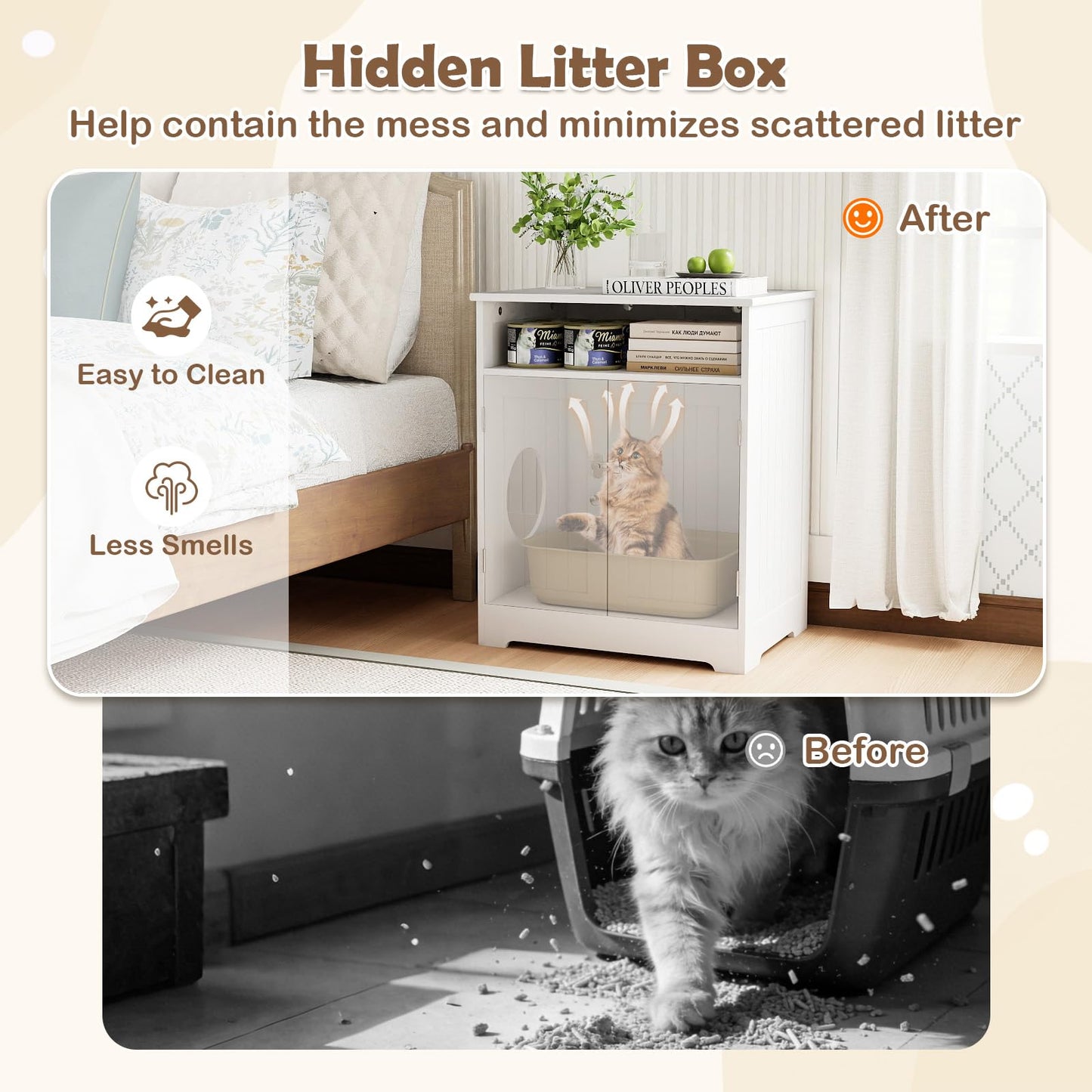 Tangkula Litter Box Enclosure Wooden Enclosed Cat Box Cabinet(23.5 Inch)