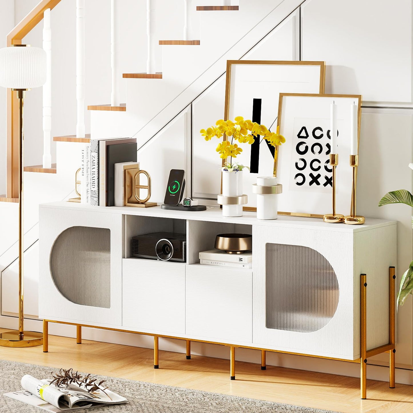 Tangkula 65”L White TV Stand for 55”-70” Televisions