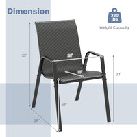 Tangkula Lot de 4 chaises de salle à manger empilables en rotin pour patio, avec dossier et assise en osier tressé