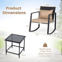 Tangkula 3-Piece Outdoor Rocking Chair Set for Garden Balcony Backyard