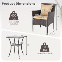 Tangkula 3 Pieces Patio Wicker Bistro Set | 2 Rattan Chairs w/ 2-Tier Tempered Glass Table