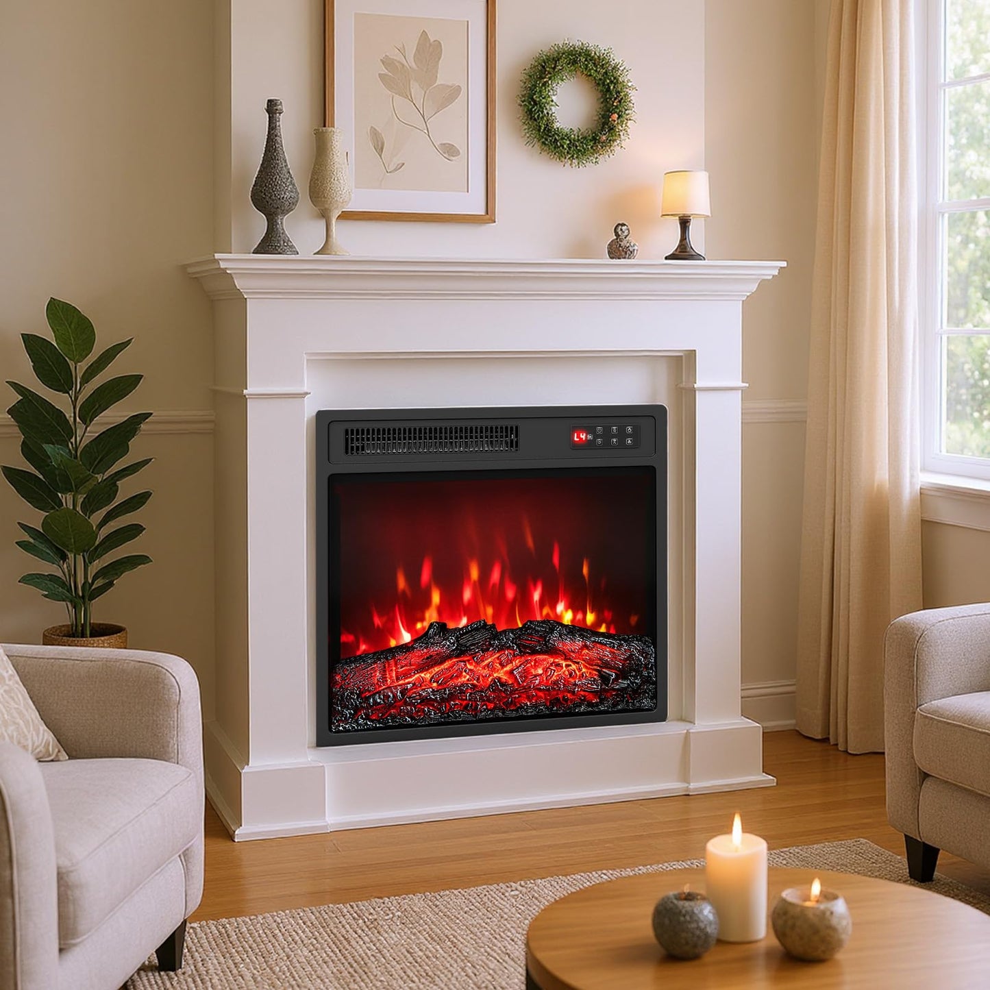 Tangkula 18 Inch Electric Fireplace Insert with Remote Control and 7 Realistic Flame Colors