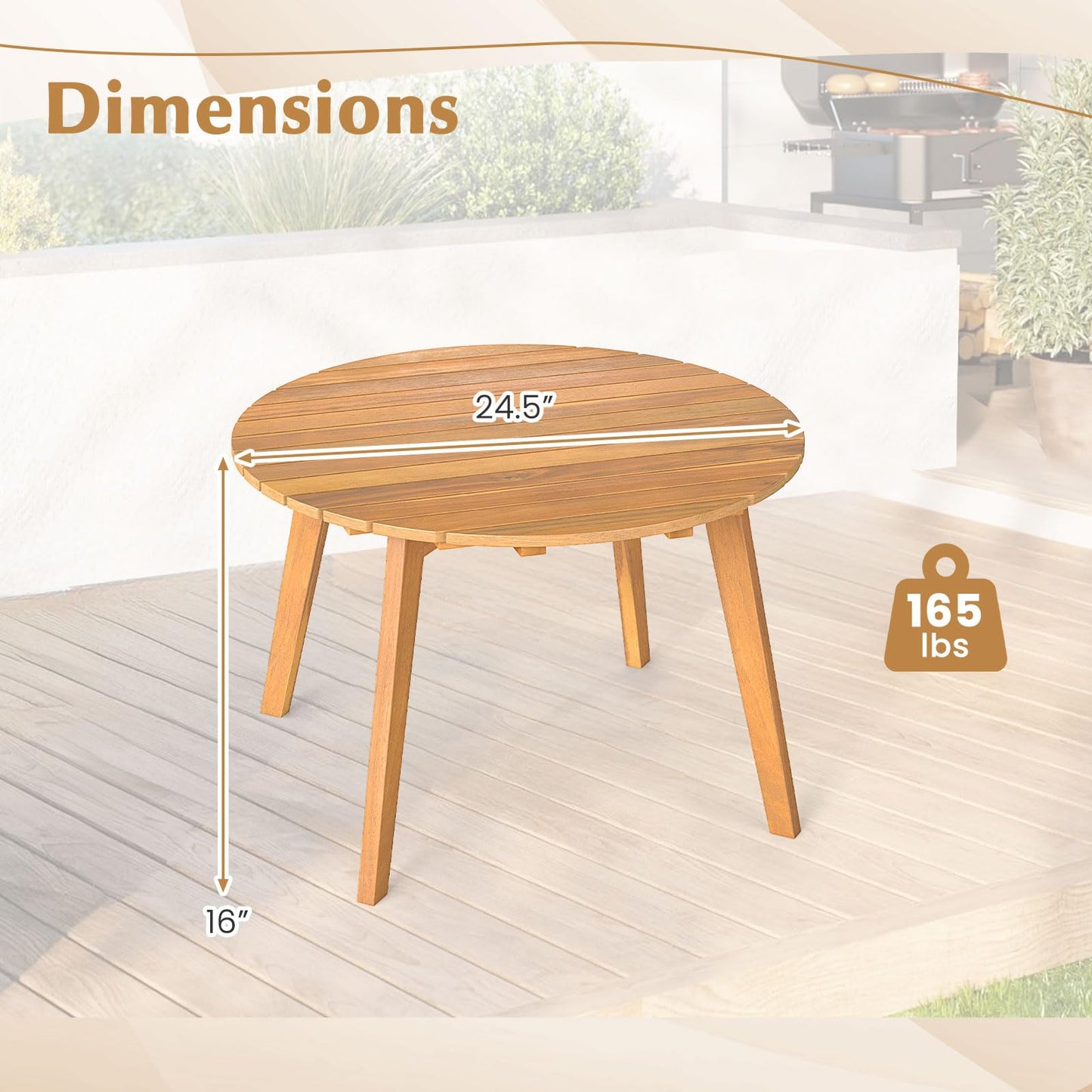 Tangkula Table d'appoint d'extérieur de 24,5 pouces en bois d'acacia, table de bistrot ronde d'appoint pour terrasse