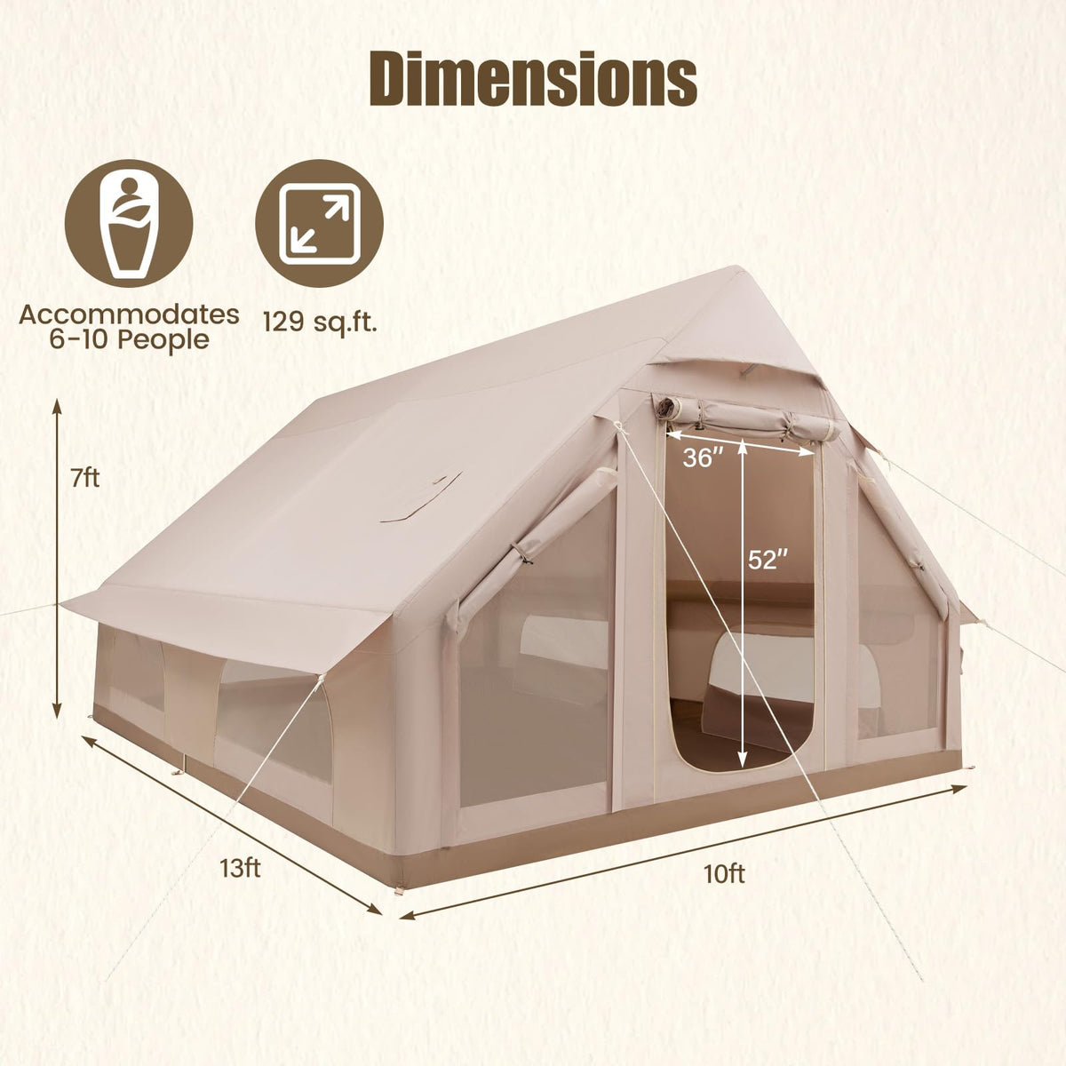 Tente de camping gonflable Tangkula avec sortie de cheminée et pompe à main