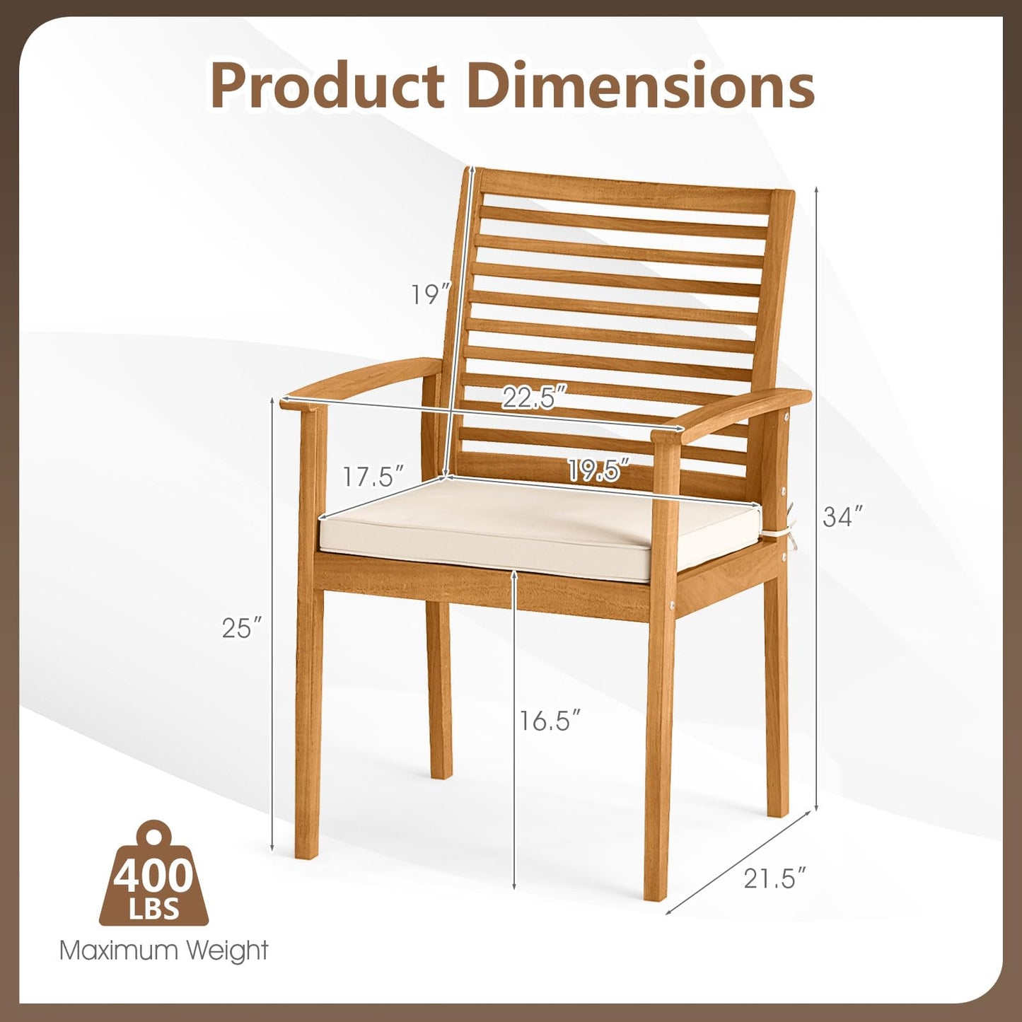 Tangkula Patio Dining Chairs Set w/Removable Padded Cushion