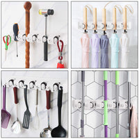 Wall Mount Mop Broom Holder, Hanging Broom Organizer w/ 5 Slots & 6 Hooks