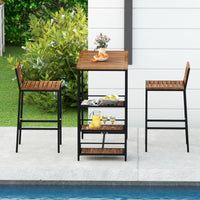 Tangkula 3 Pieces Wood Patio Bar Set with 3 Shelves