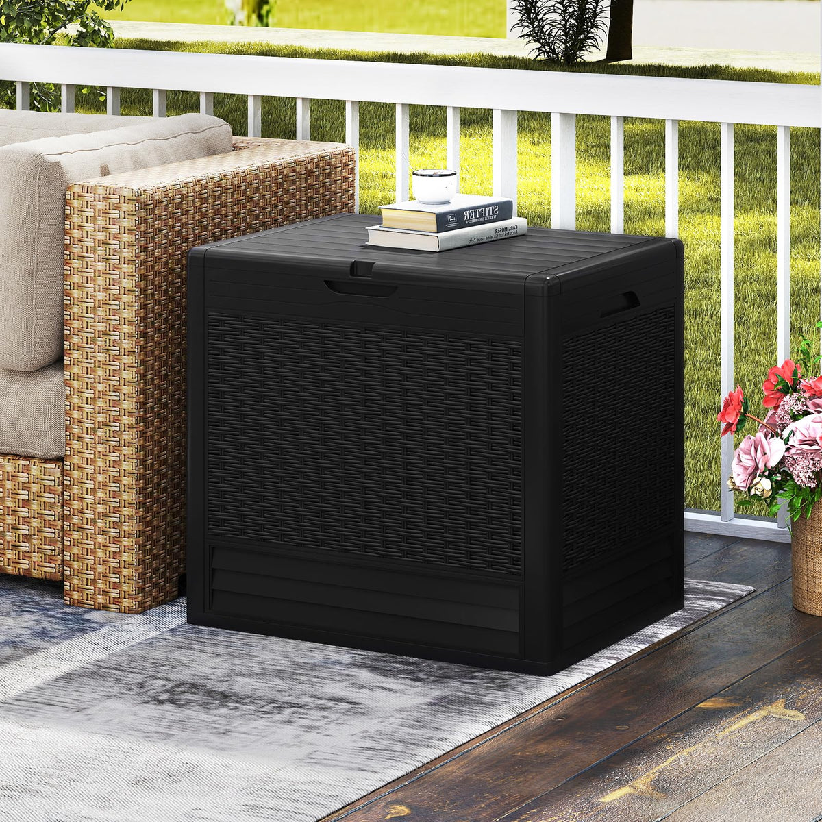 Tangkula 25 Gallon Waterproof Outdoor Storage Box with Lockable Lid