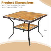 Tangkula 37" Square Wood Patio Dining Table for 4