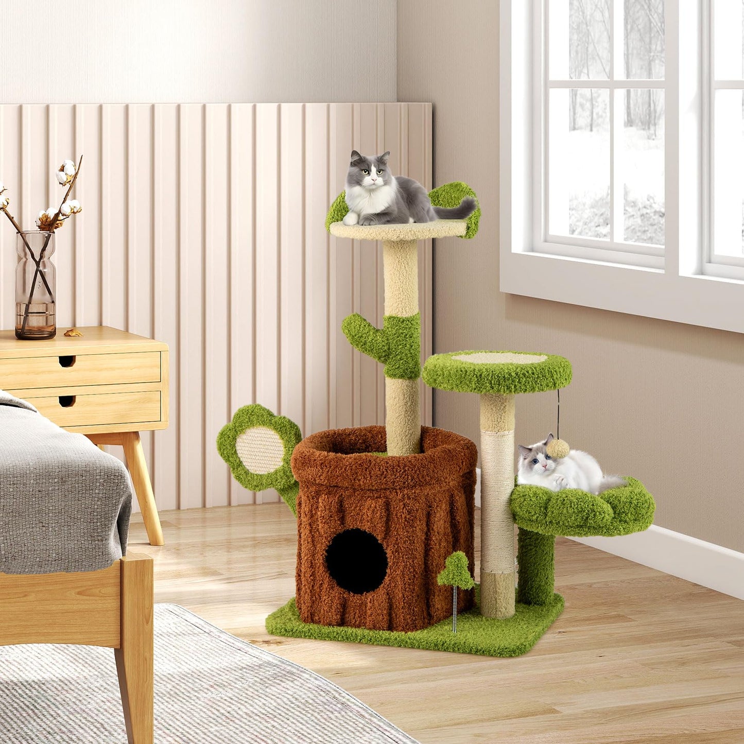 Arbre à chat esthétique Tangkula de 91 cm avec poteaux et planche à griffer en sisal