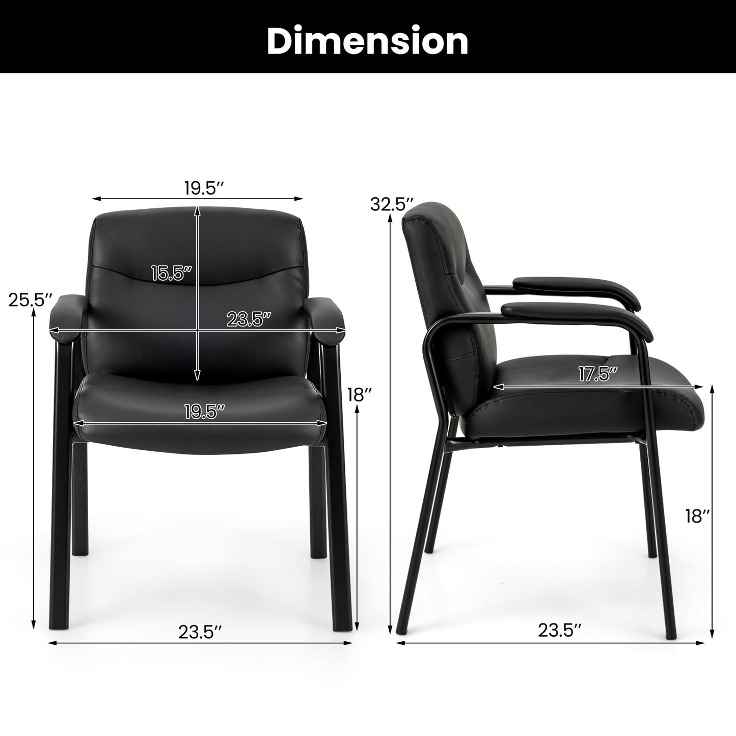 Tangkula Waiting Room Chairs, Upholstered PU Leather Conference Room Chairs with Padded Armrests, Black