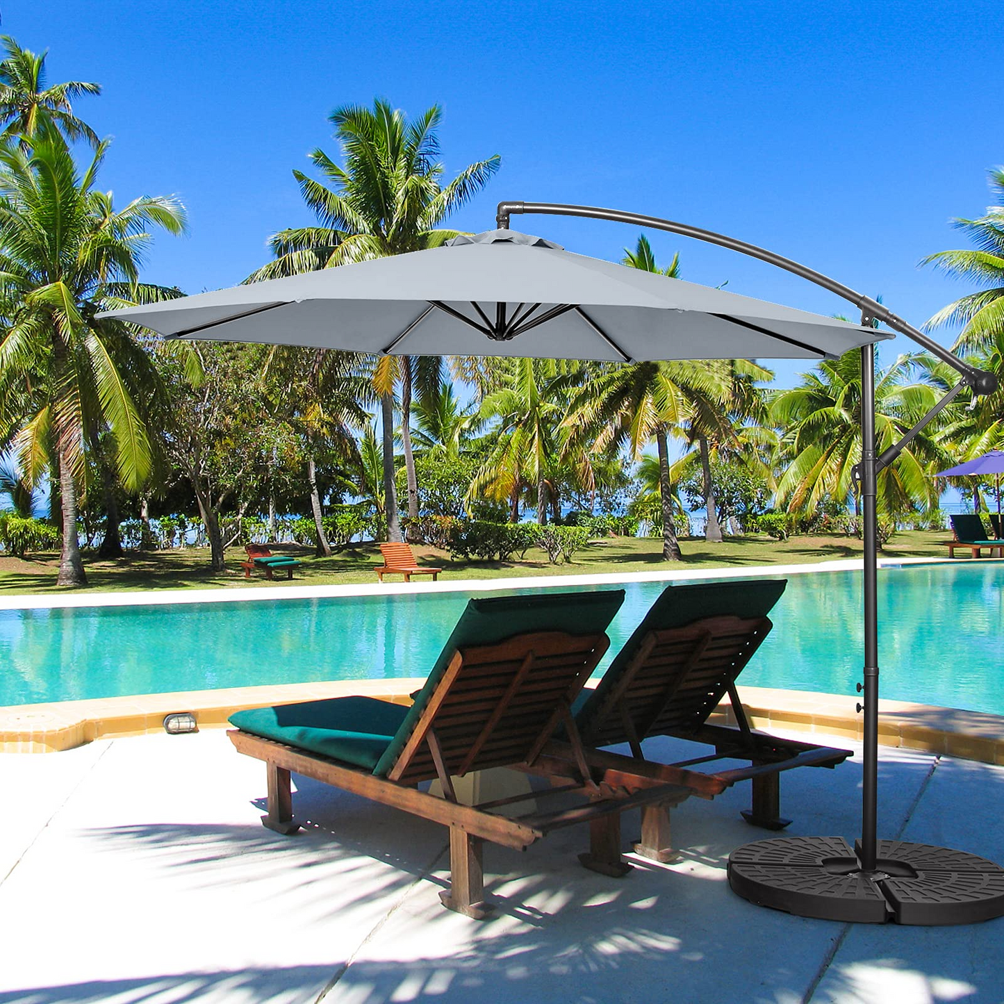 Tangkula 10 FT Patio Offset Umbrella with 8 Ribs, Outdoor Cantilever Umbrella with Cross Base and Crank