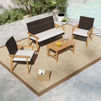 Chaises de conversation extérieures rembourrées en rotin PE Tangkula avec table basse en bois d'acacia