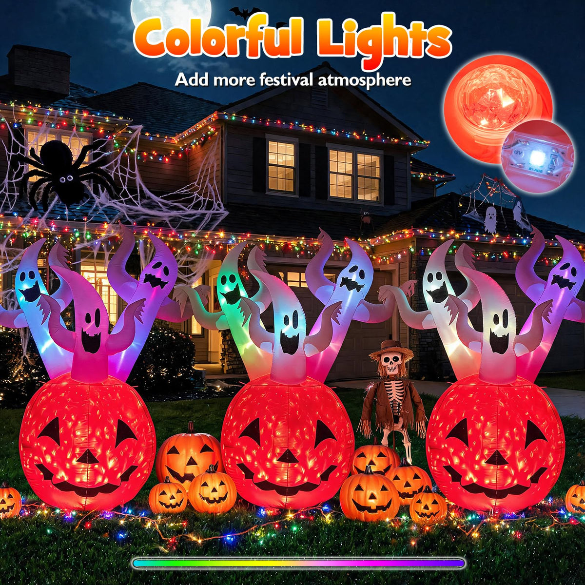 Tangkula 6 FT Halloween Lighted Inflatable 3 Ghosts in Pumpkin