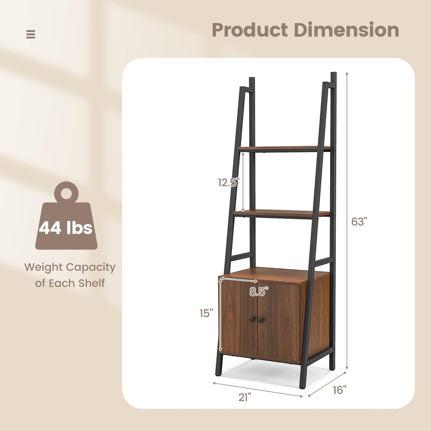 Tangkula 4-Tier Ladder Shelf with Cabinet 63” Tall Bookshelf