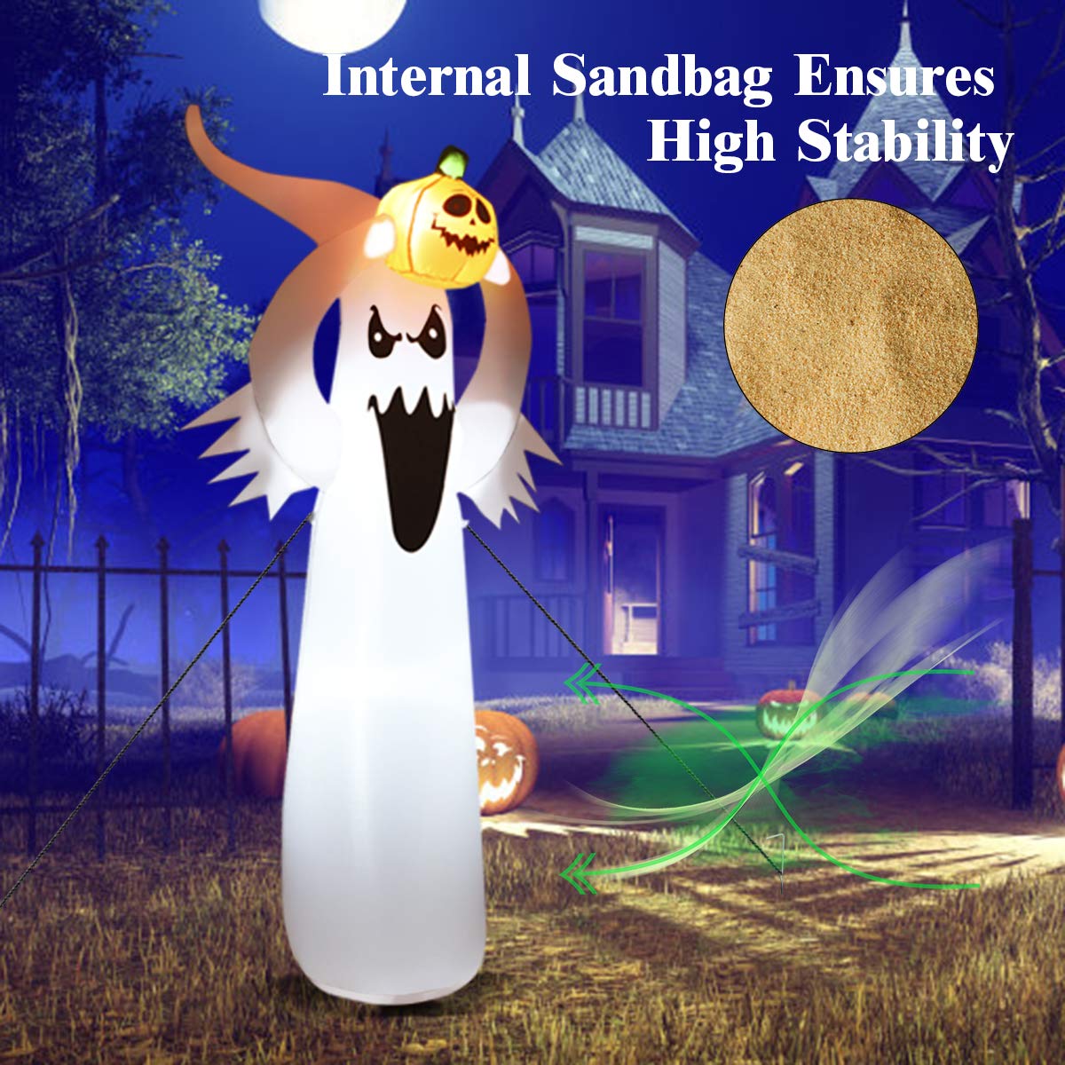 Tangkula 6Ft Halloween Inflatable Terrible Ghost w/Pumpkin