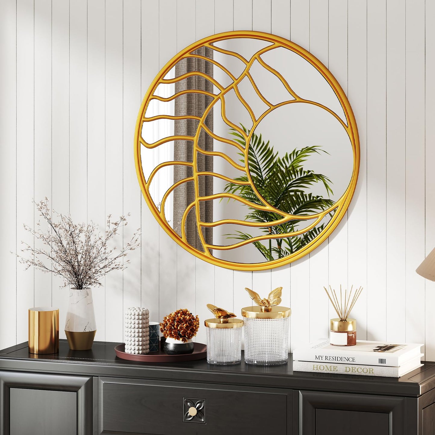 Tangkula 31.5" Large Round Wall Decorative Mirror with Irregular Frame