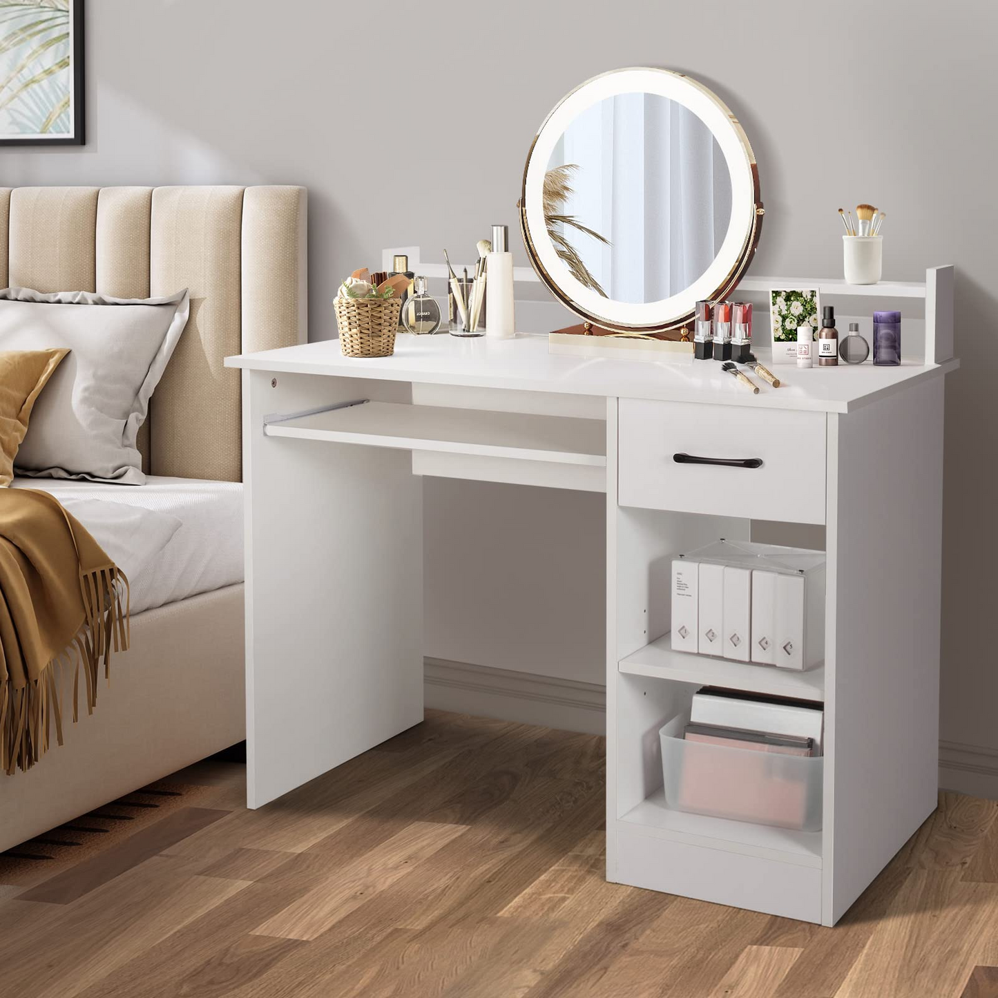 Tangkula Computer Desk with Drawer & Keyboard Tray