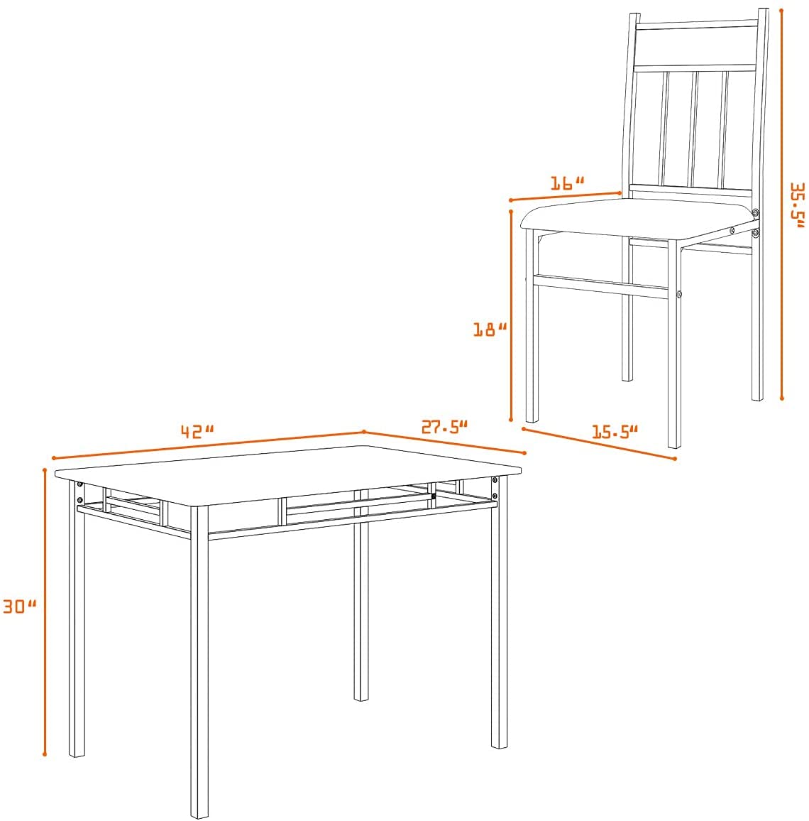Tangkula 5 Piece Kitchen Dining Table Set(Grey), Kitchen Table and Chairs Set with Metal Frame & Padded Seat
