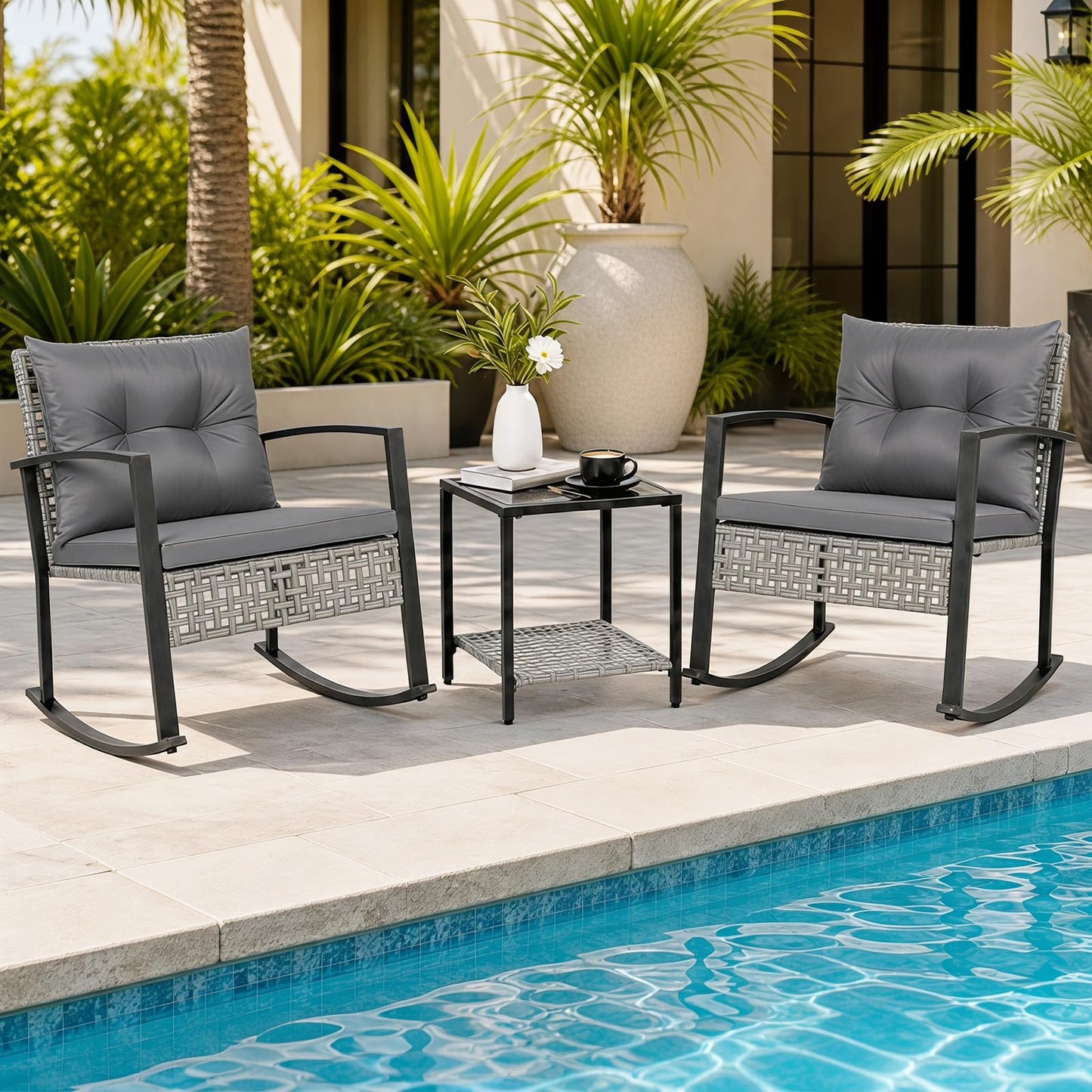 Tangkula 3-Piece Outdoor Rocking Chair Set for Garden