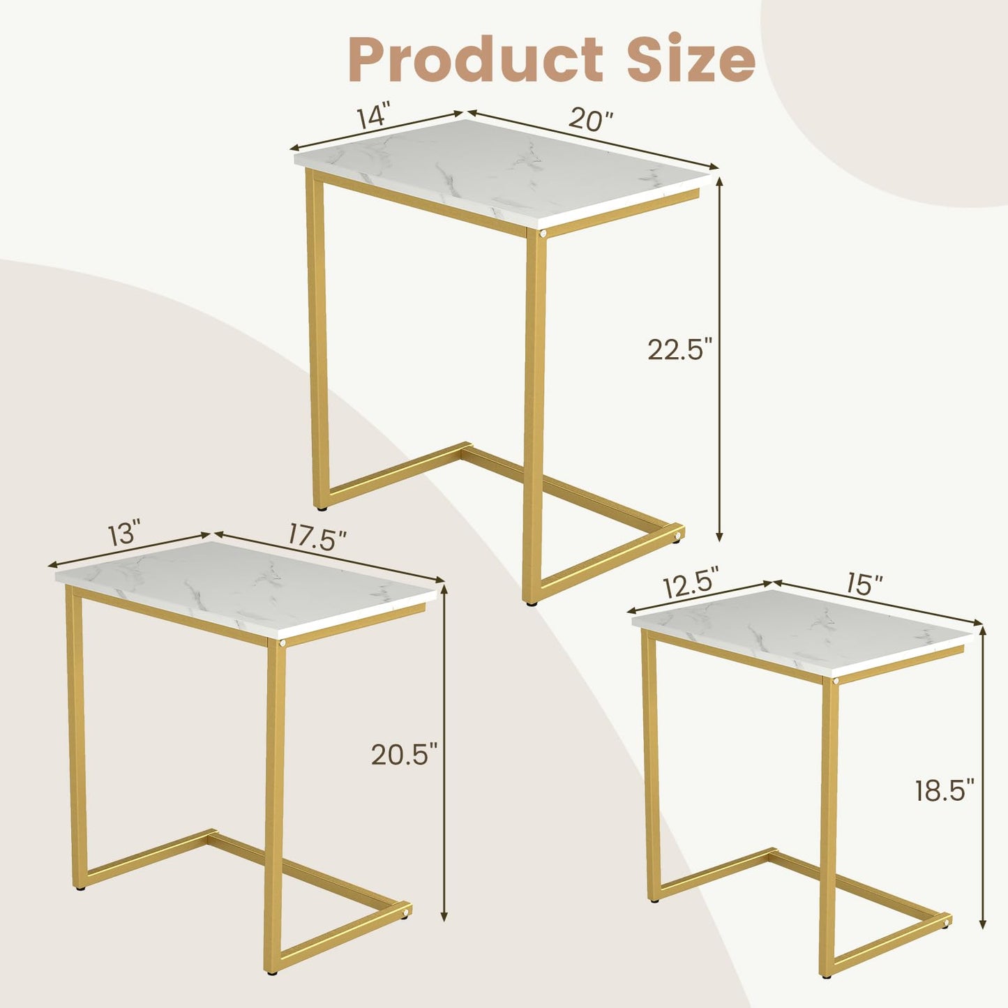 Tangkula Nesting Table Set of 3 Rectangle Stacking Side End Table with Wood Top & Metal Legs
