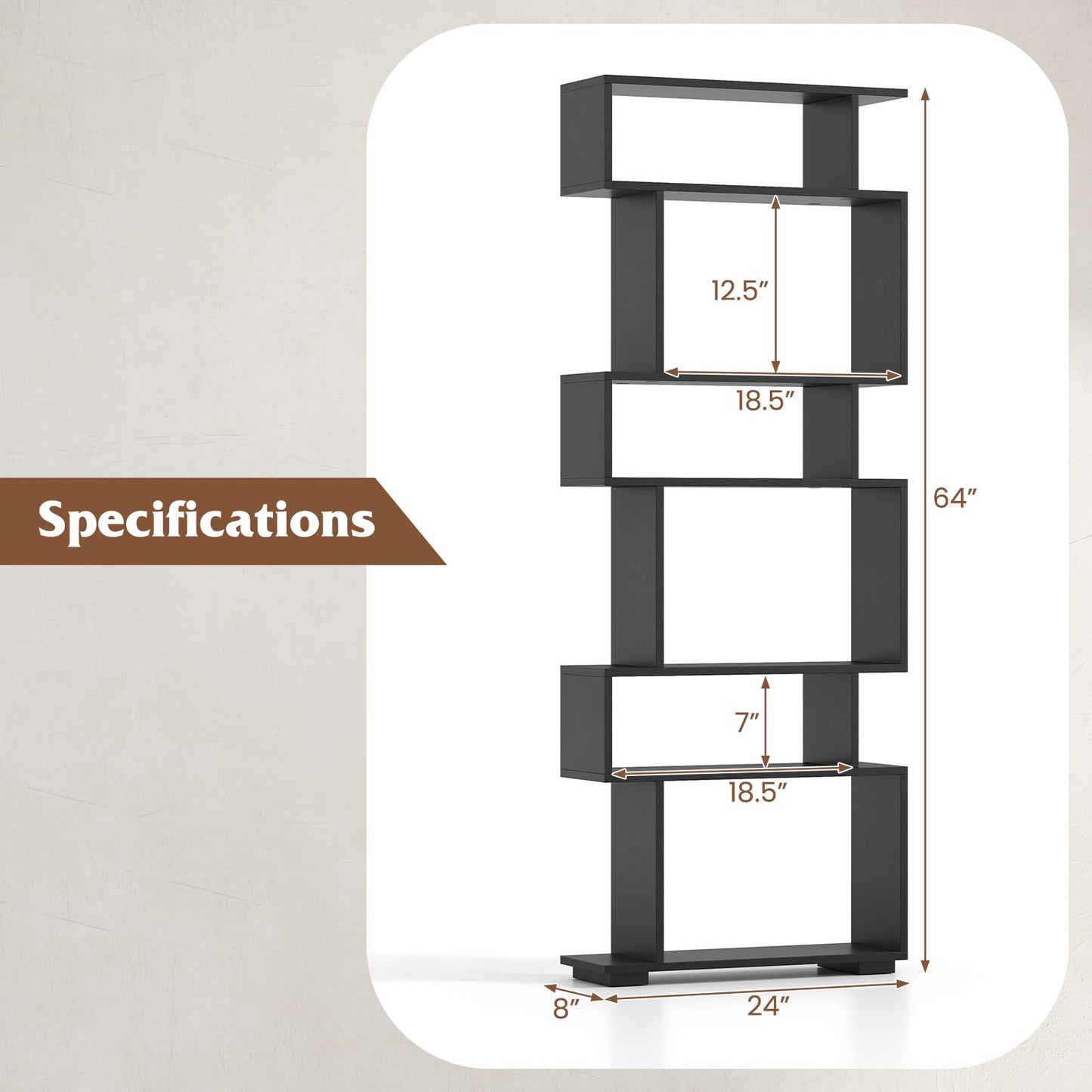 Tangkula 6 Tier S Shaped Bookshelf for Study