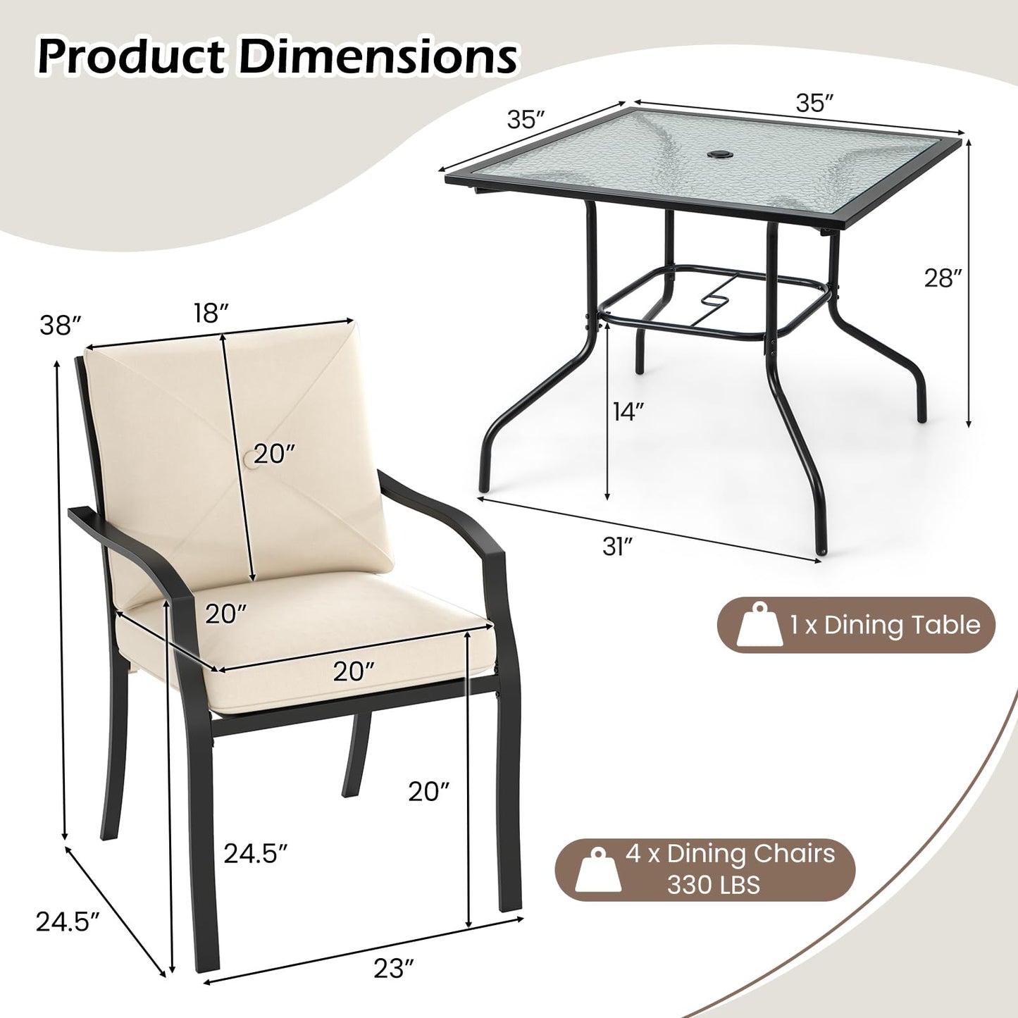 Tangkula Metal Outdoor Dining Chair Set of 2