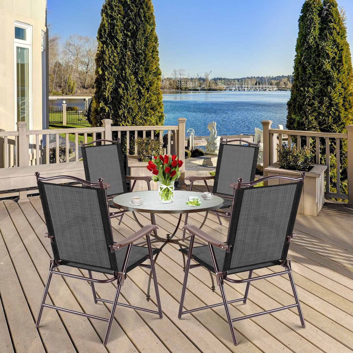 Tangkula Set of 2/4 Patio Folding Dining Chairs
