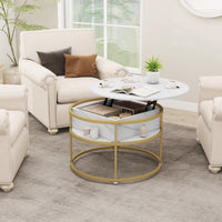 Tangkula 31.5” Round Center Table with Hidden Compartment & Side Shelves