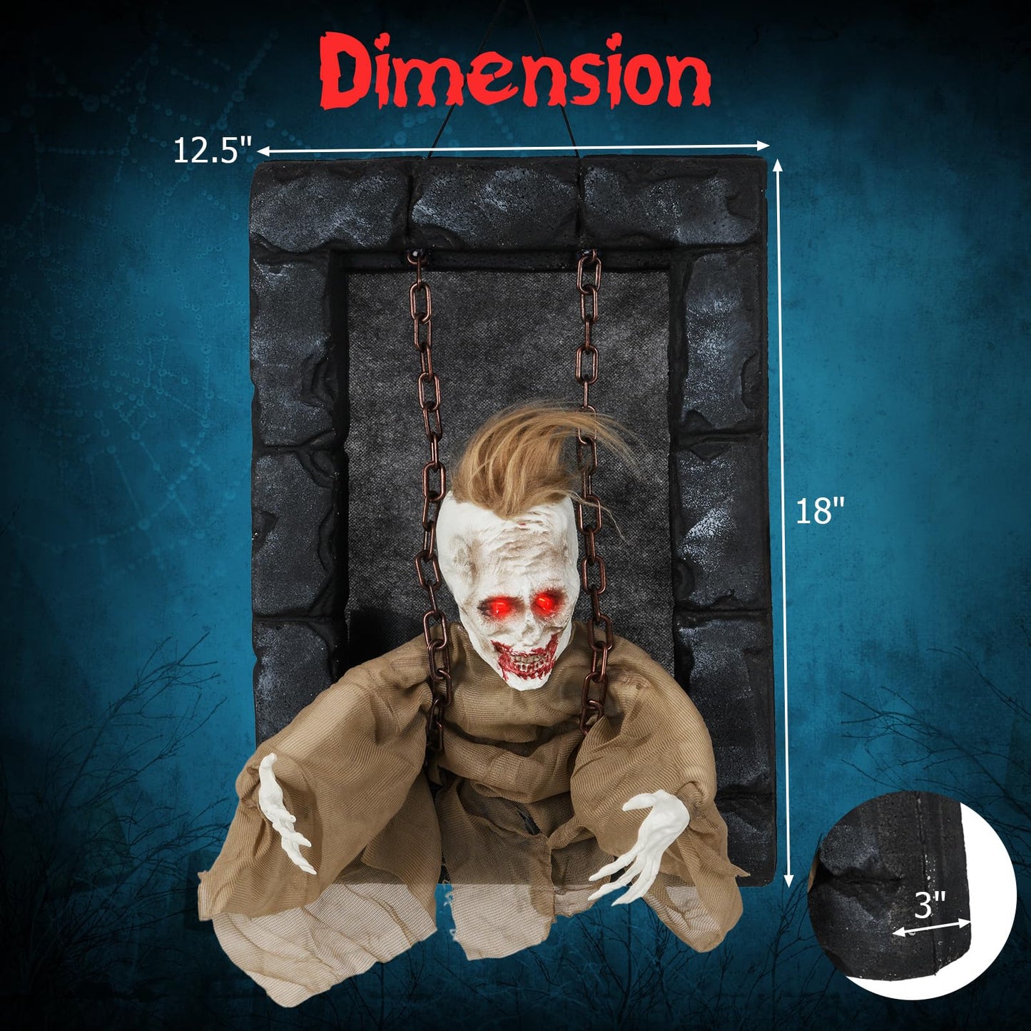 Tangkula Halloween Hanging Animated Zombie Prisoner Decoration Sound-Activated