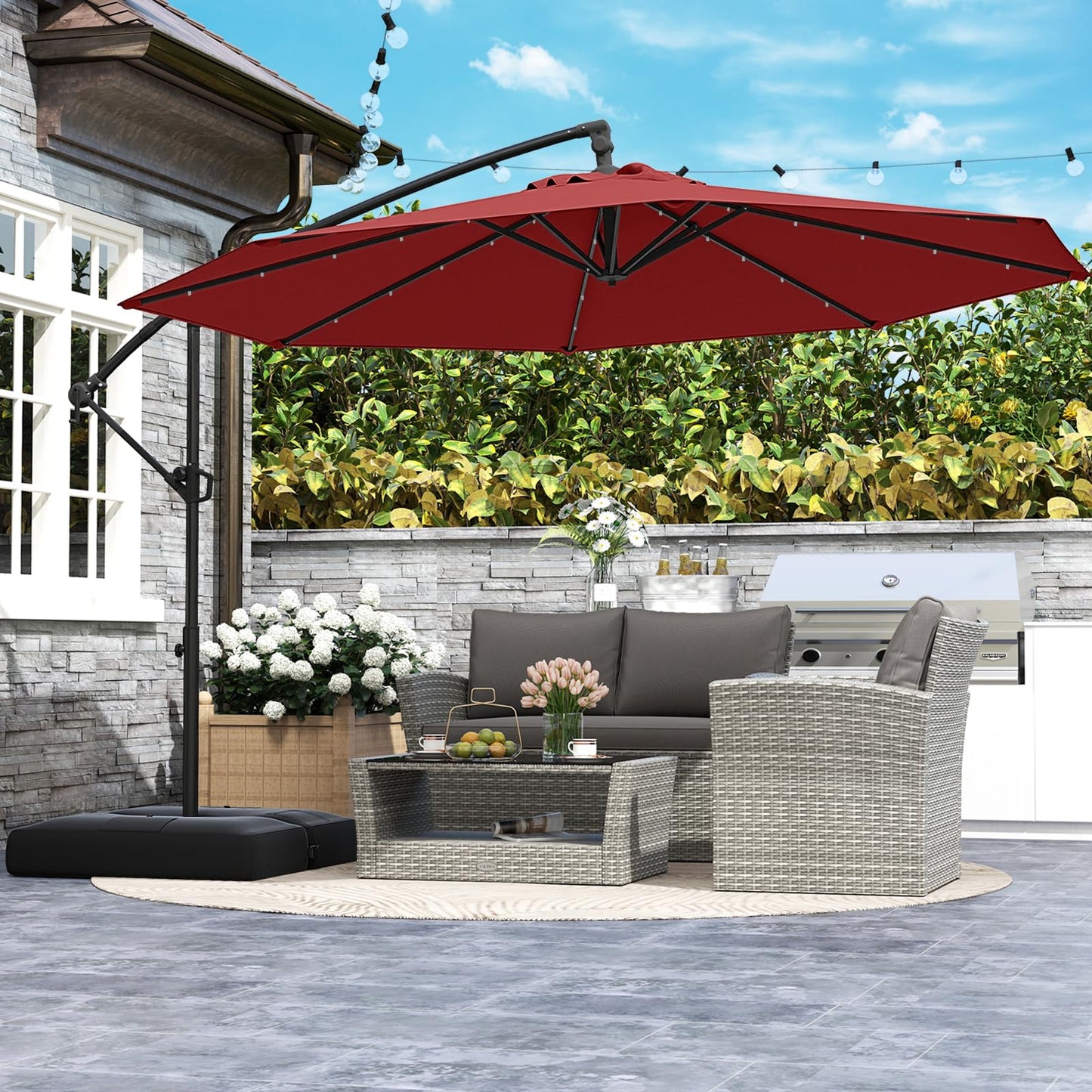 Tangkula 10ft Solar LED Patio Umbrella with Base