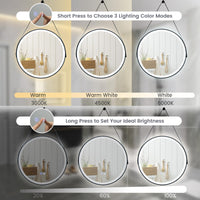 Tangkula 60CM Round LED Bathroom Mirror with Leather Strap