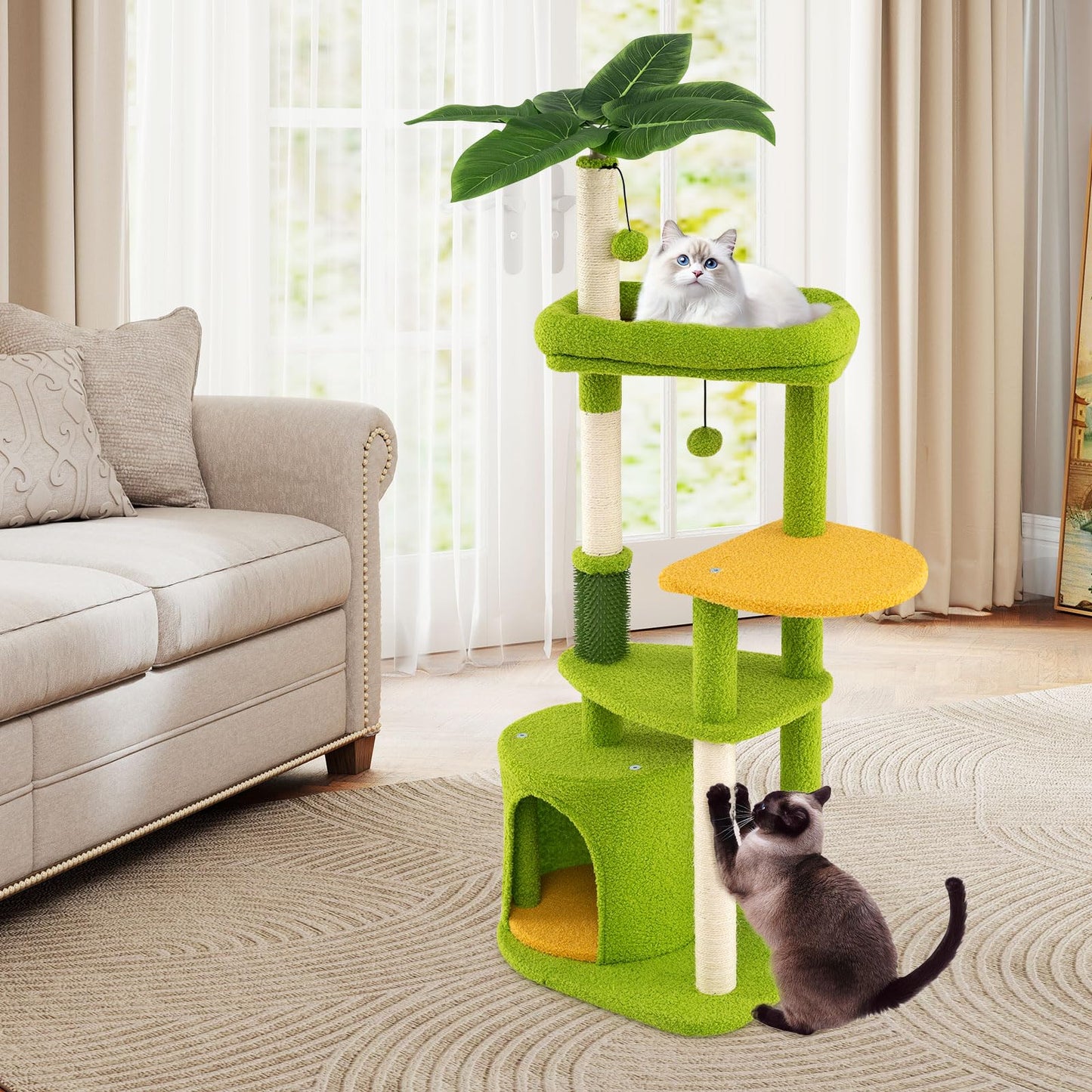 Arbre à chat Tangkula 48"H Palm mignon avec poteaux à griffer en sisal et perchoir supérieur rembourré