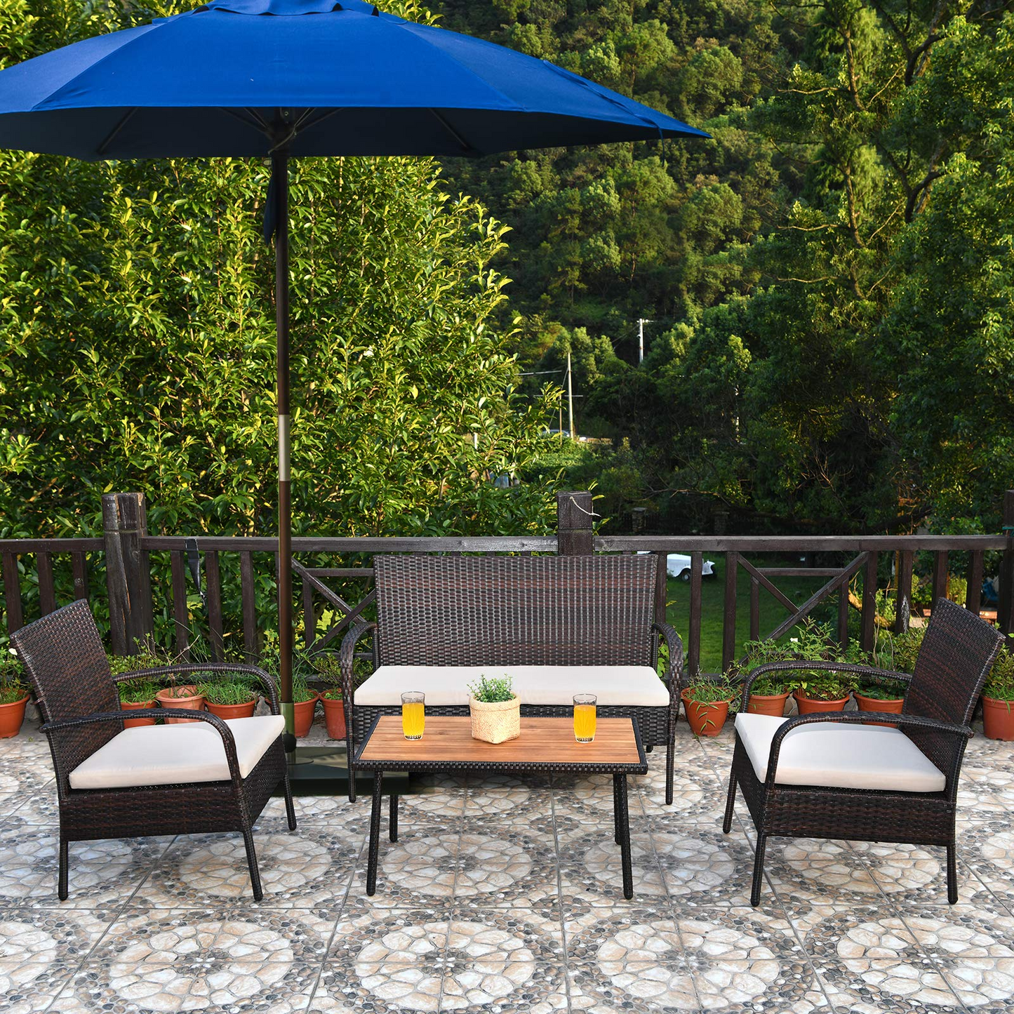4/8 PCS Patio Rattan Furniture Set, Outdoor Conversation Set