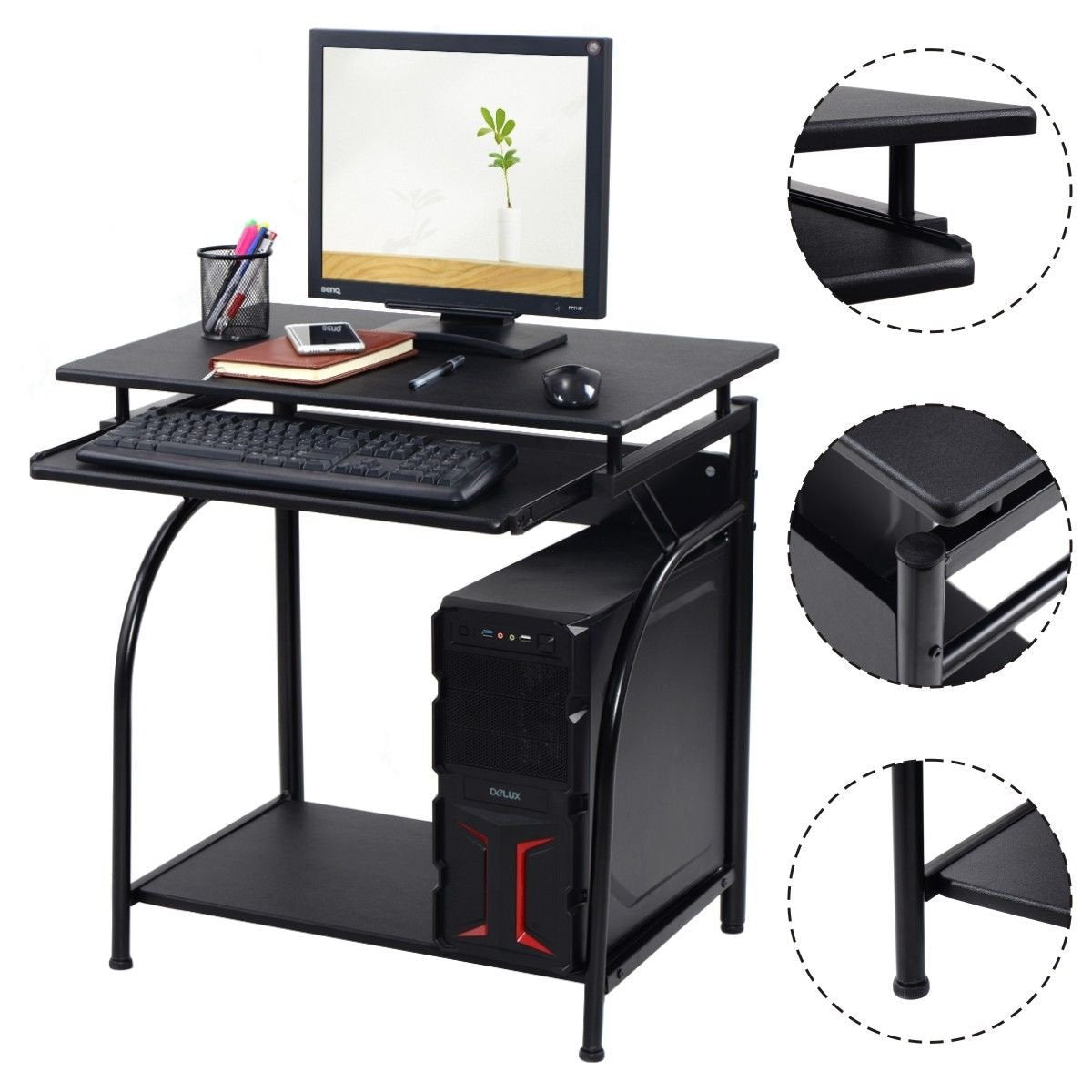 Tangkula Dorm Study Table Computer Desk for Small Space Black