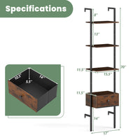 Tangkula 5-Tier Ladder Bookcase with Drawer and Metal Frame for Study Home Office