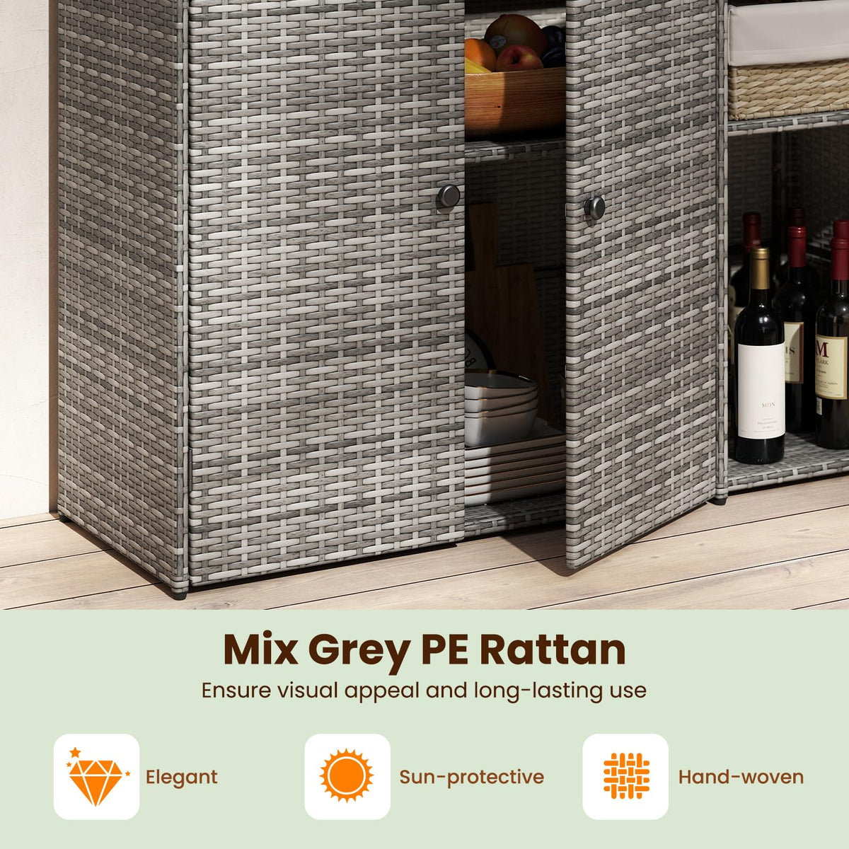 Tangkula Rattan Outdoor Storage Cabinet with 2 Adjustable Shelves