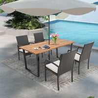 Ensemble repas de patio en rotin Tangkula, table en bois d'acacia avec trou pour parasol