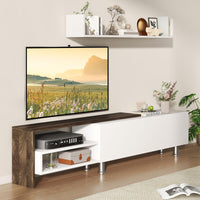 Tangkula White TV Stand with 2 Wall Shelves for Living Room