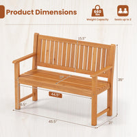 Tangkula 2-Seater Outdoor Wooden Bench with Slatted Seat