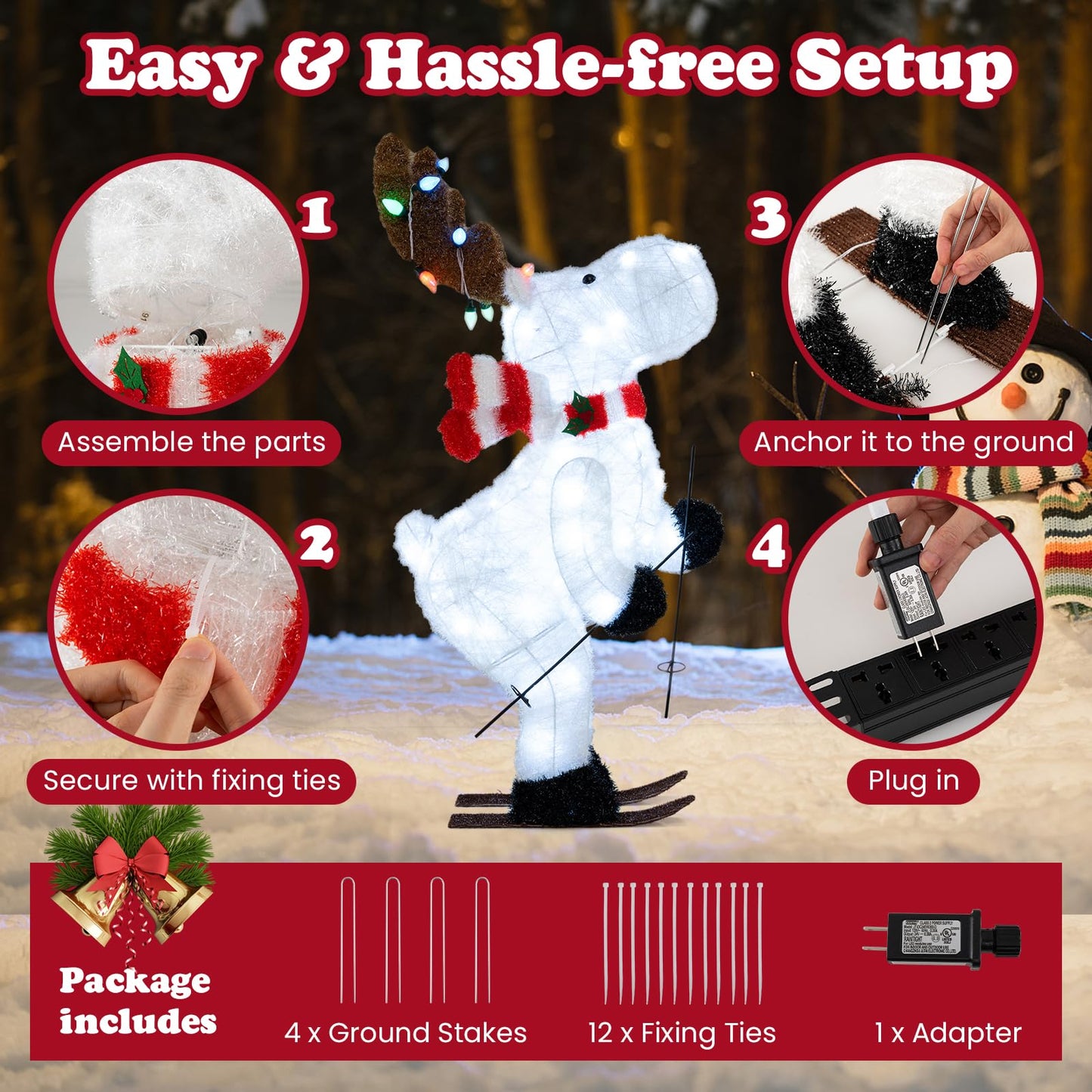 Tangkula Lighted Christmas Reindeer Decoration with LED Lights and Scarf