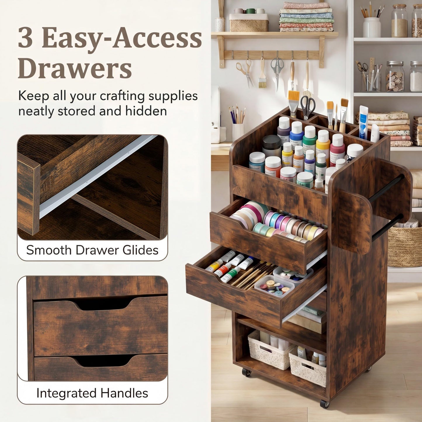 Tangkula Rolling Storage Cart with Drawers