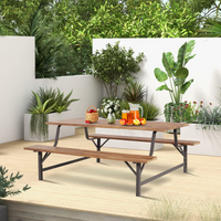 Tangkula Wood Picnic Table, Outdoor Acacia Wood Picnic Table Bench Set with 2 Built-in Benches