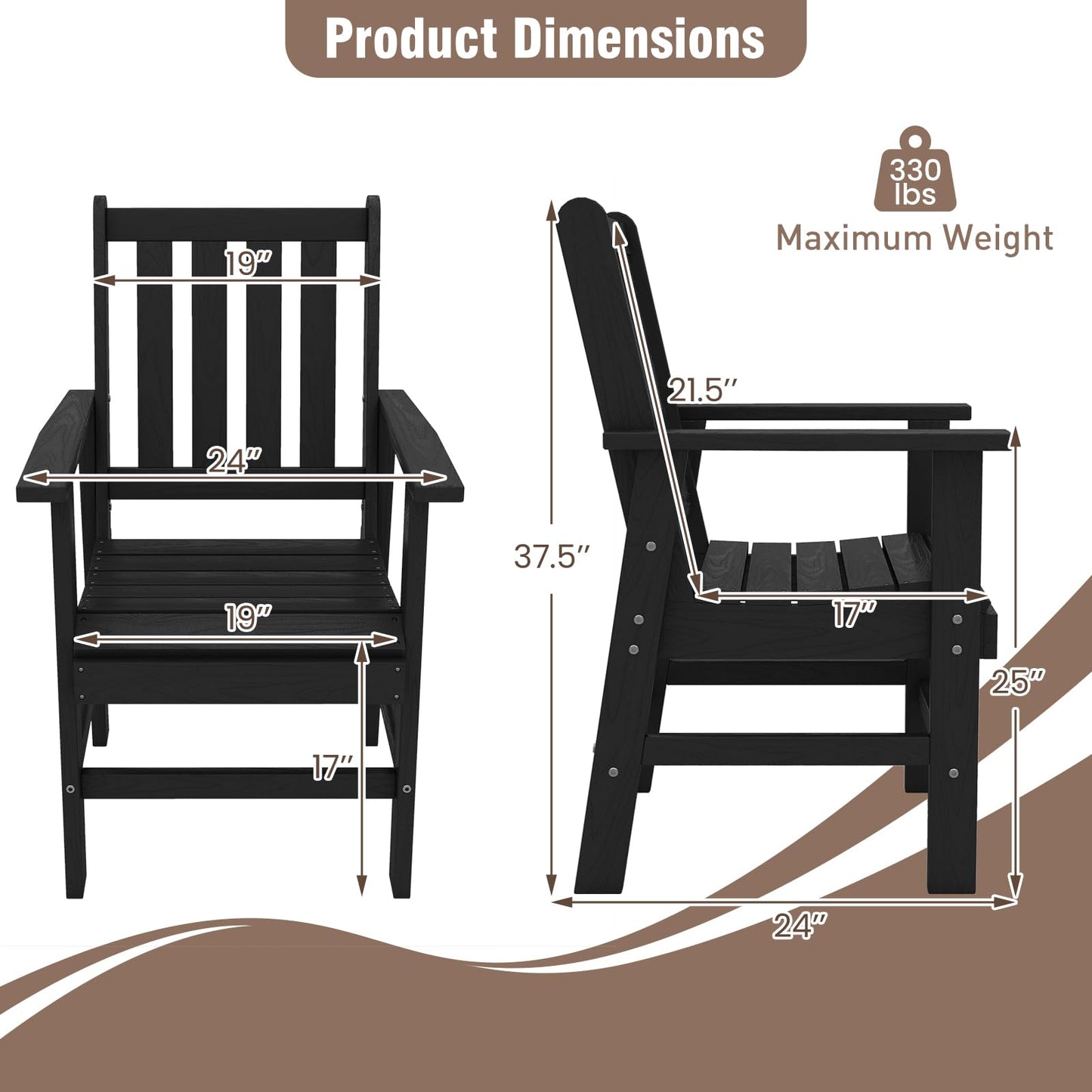 Tangkula HDPE Patio Dining Chairs Set of 2/4 with Wide Armrests